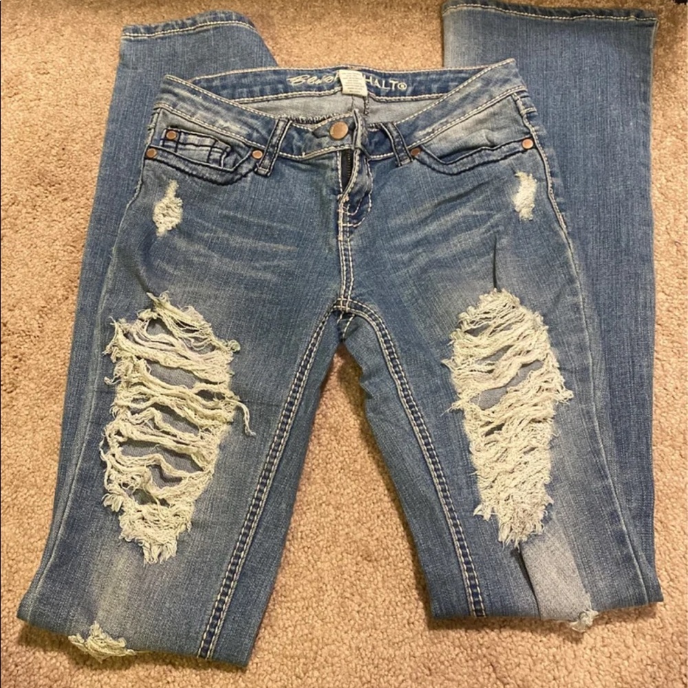 Blue Asphalt Bootcut Ripped Jeans